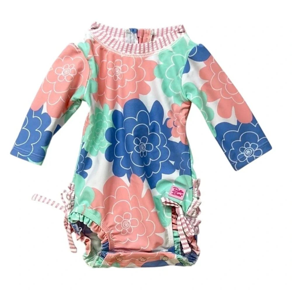 Ruffle Butts Baby‎ Girls Rash Guard Swimsuit Long Sleeve Floral Print Size 0-3M